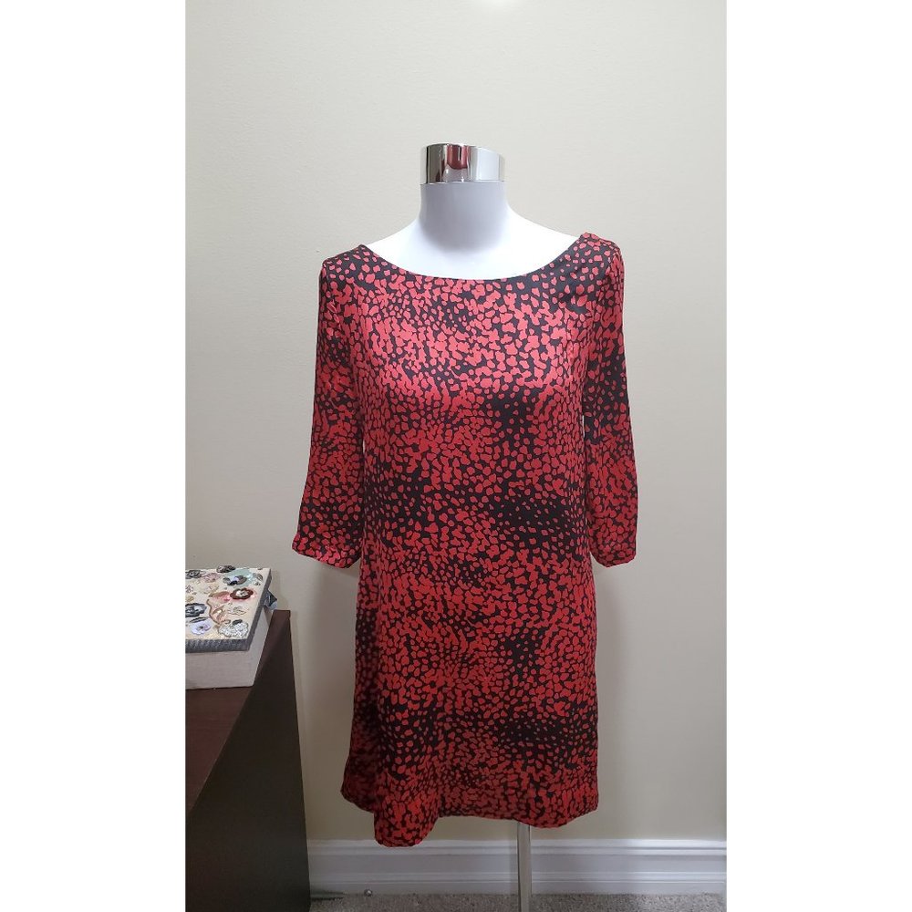 AN'GE BLACK AND RED Polyester Dress With Open Back EUC
